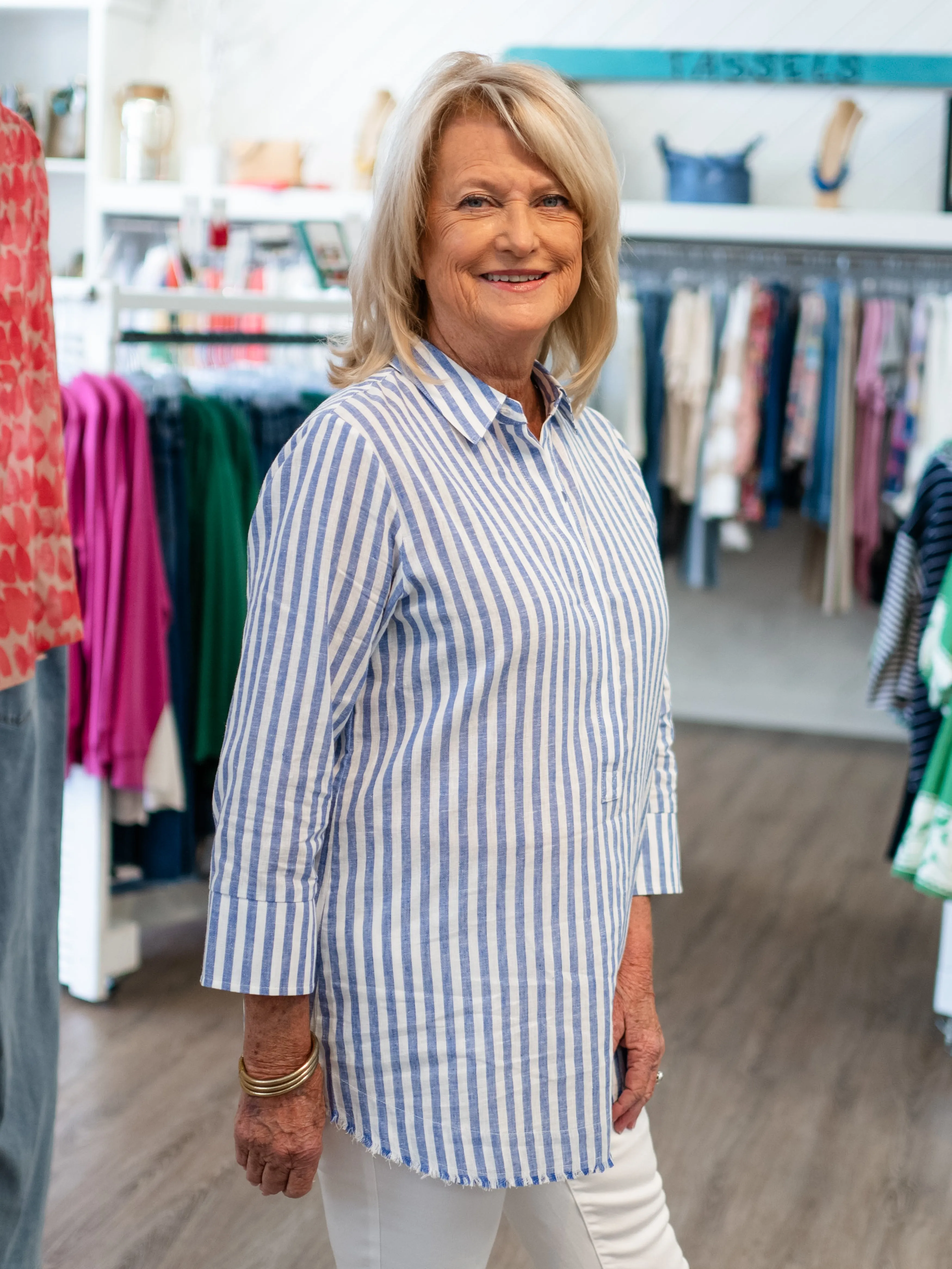 3/4 Sleeve Stripe Tunic Top by Boho Chic