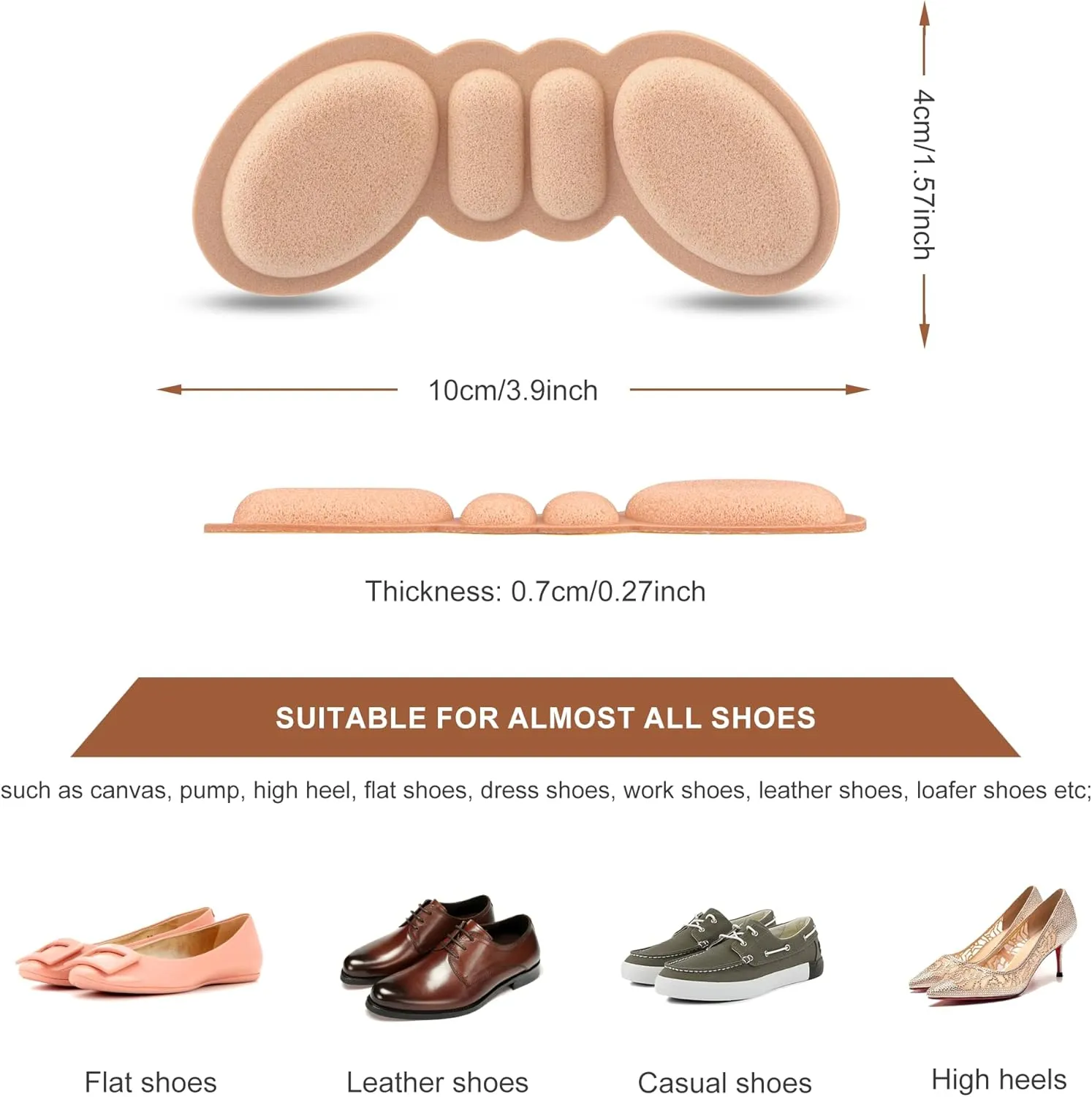 4 Pairs Rosy Brown Heel Pads for Shoes - Prevent Blisters & Enhance Fit