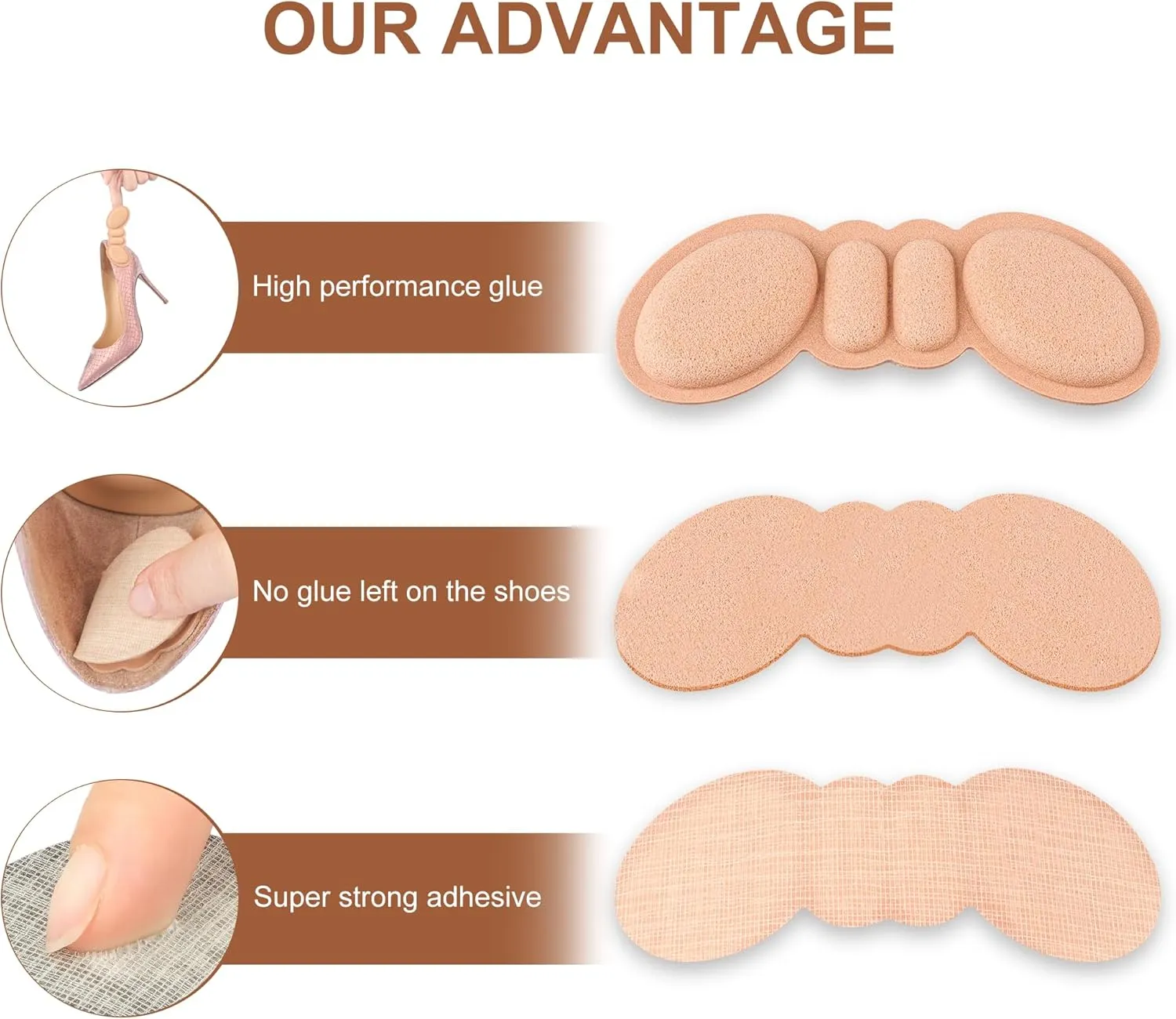4 Pairs Rosy Brown Heel Pads for Shoes - Prevent Blisters & Enhance Fit