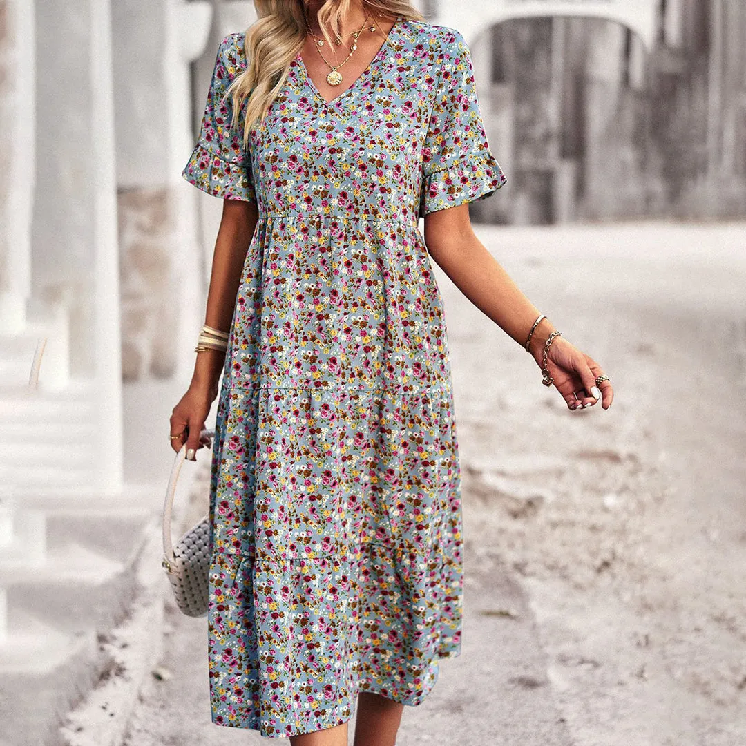 Alira™ | Elegant Floral Midi Dress
