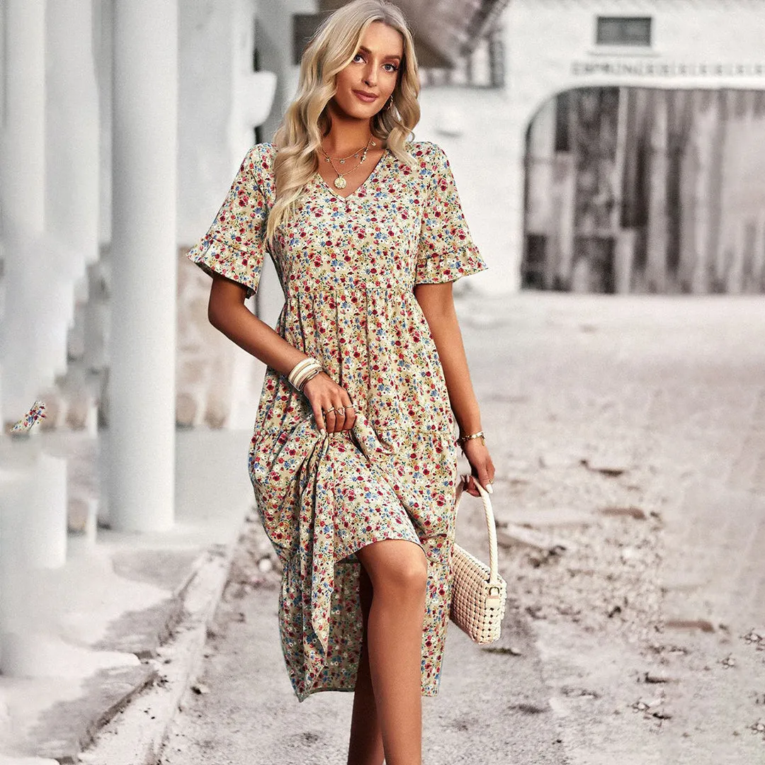 Alira™ | Elegant Floral Midi Dress