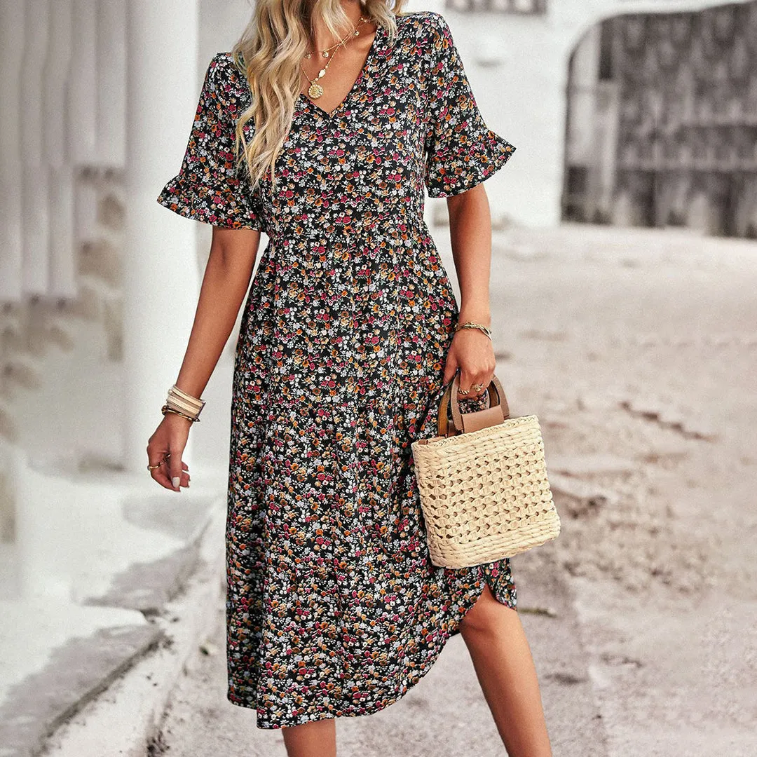 Alira™ | Elegant Floral Midi Dress