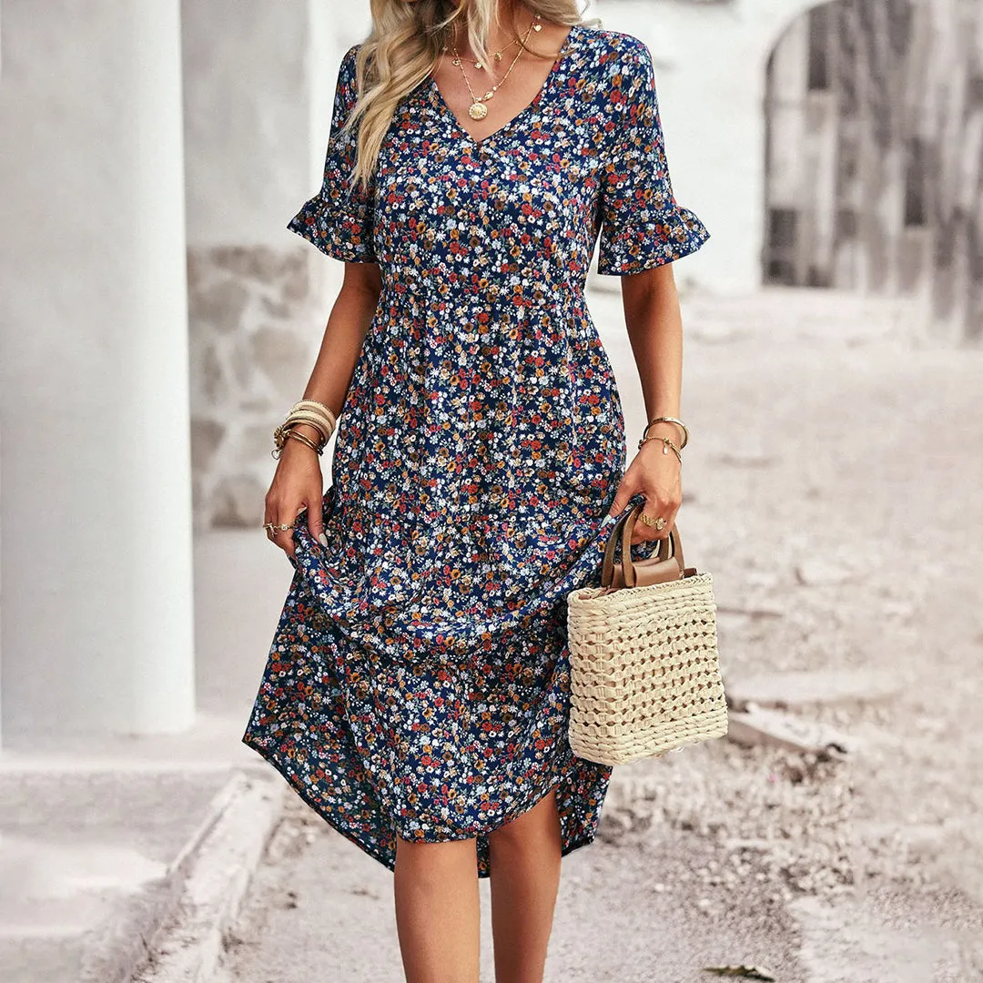Alira™ | Elegant Floral Midi Dress