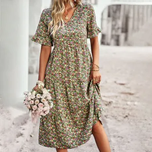 Alira™ | Elegant Floral Midi Dress