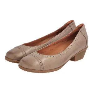 Barani Grey Leather Heels (Short, Perforated Lining)