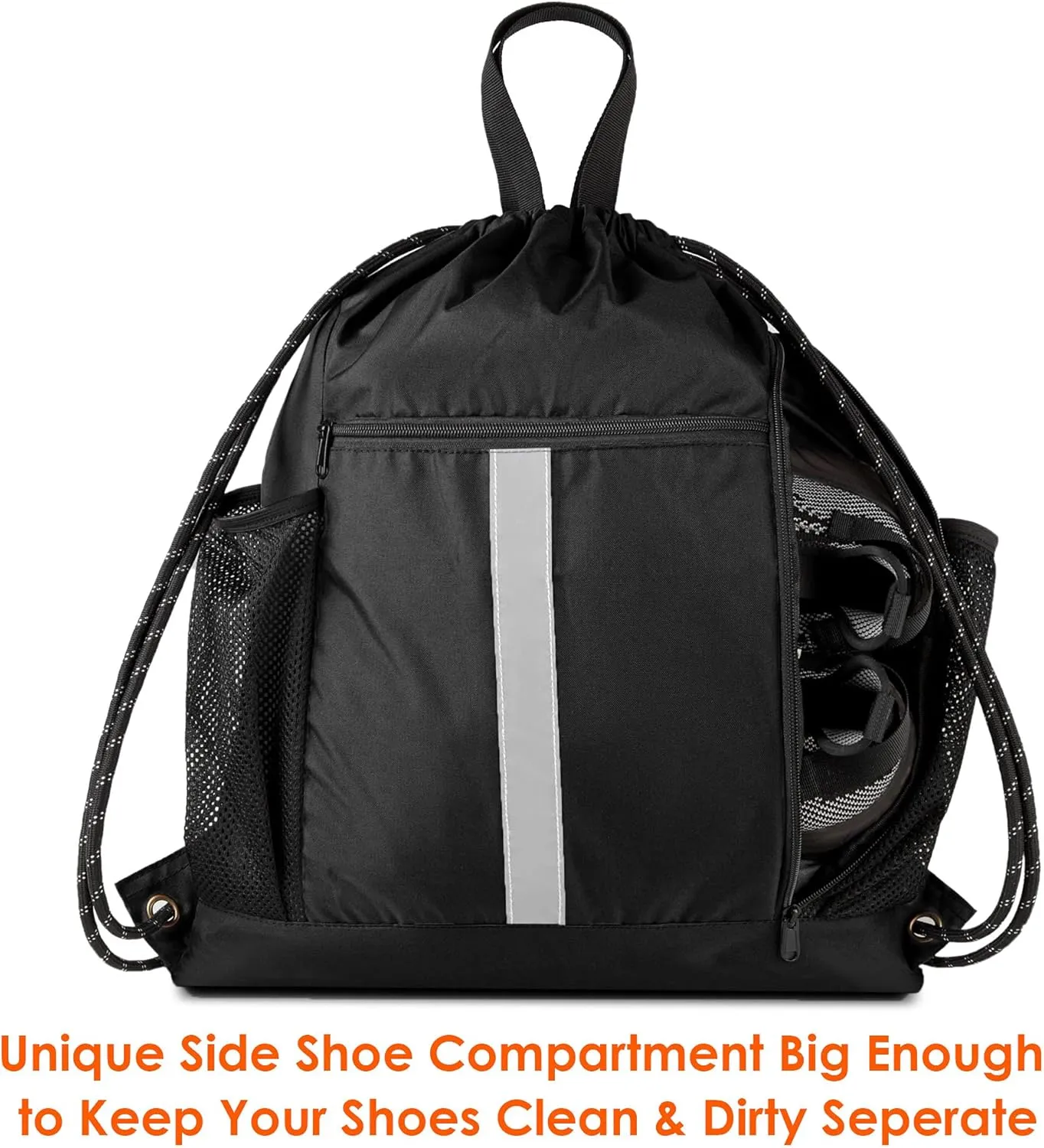 BeeGreen Drawstring Backpack Sports Gym Bag With Shoe Compartment and Two Water Bottle Holder 