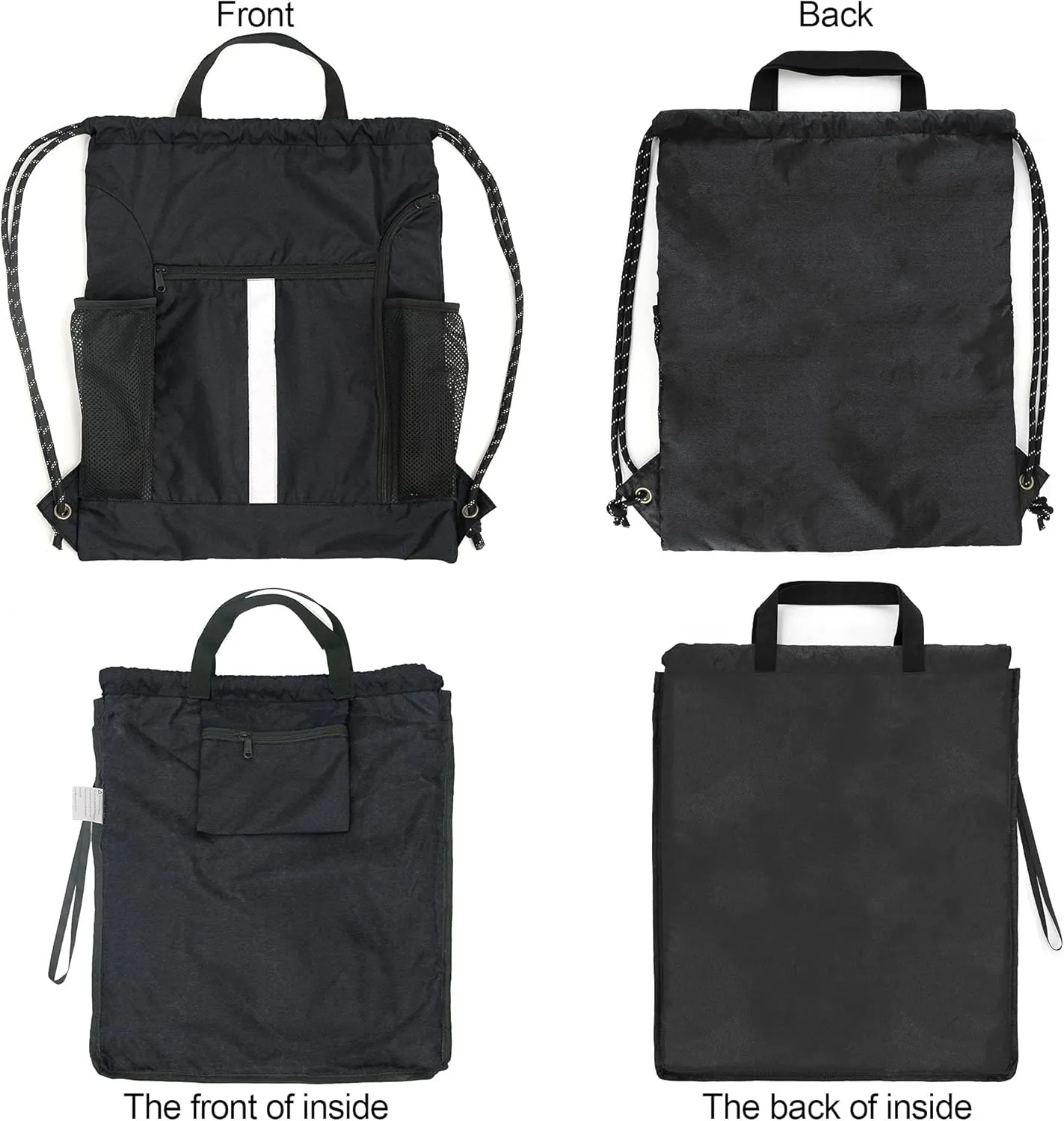 BeeGreen Drawstring Backpack Sports Gym Bag With Shoe Compartment and Two Water Bottle Holder 