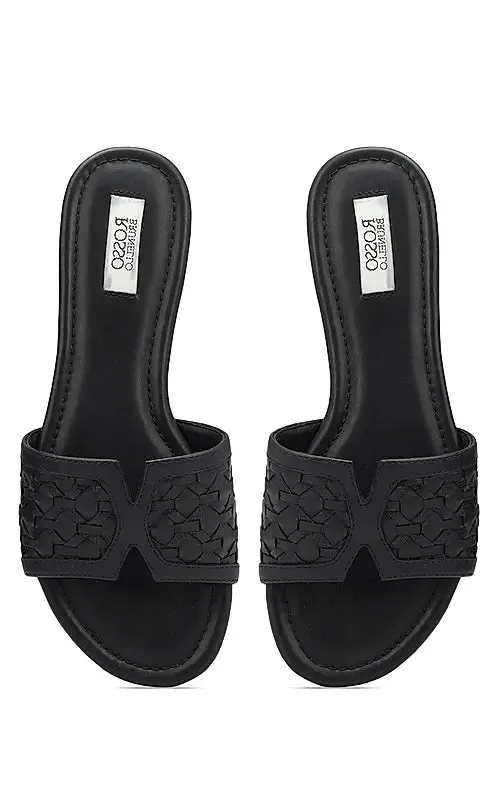 Black Woven Leather Sliders