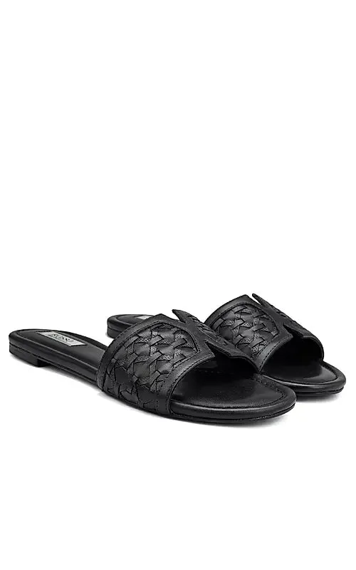 Black Woven Leather Sliders