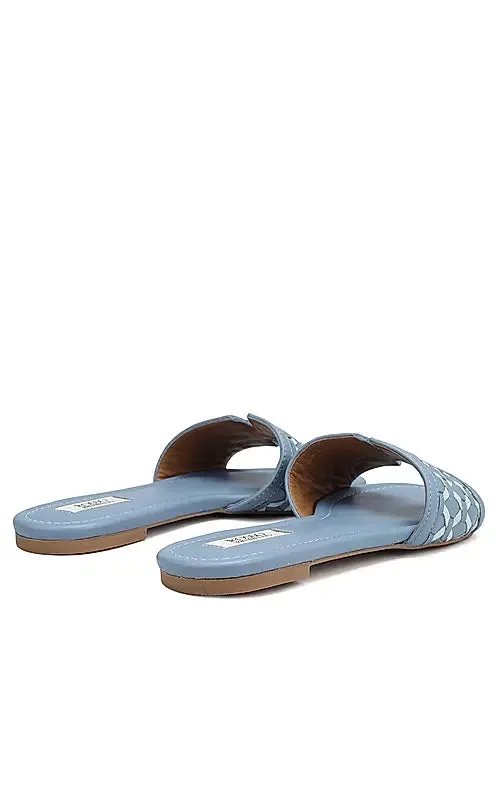 Blue Woven Leather Sliders