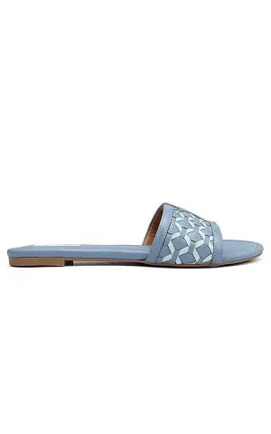 Blue Woven Leather Sliders