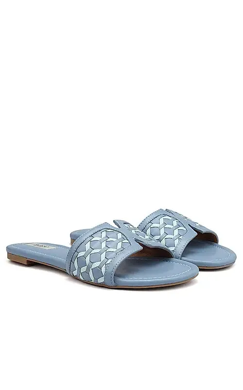 Blue Woven Leather Sliders