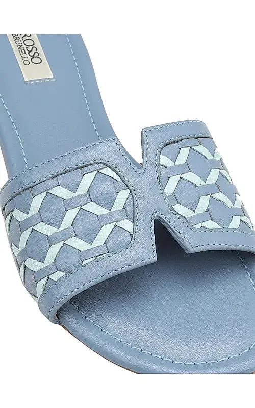 Blue Woven Leather Sliders
