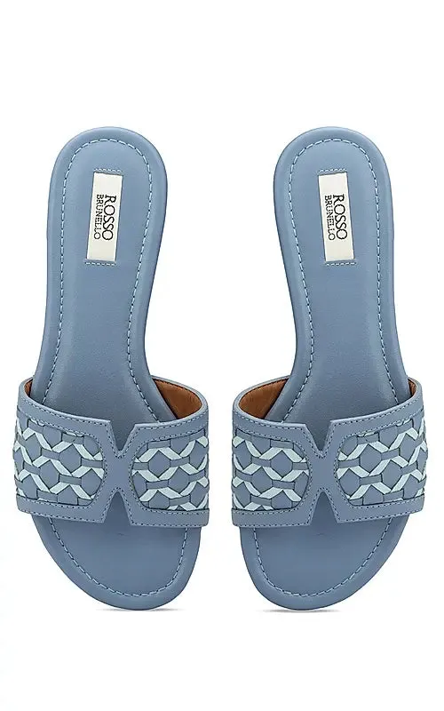 Blue Woven Leather Sliders