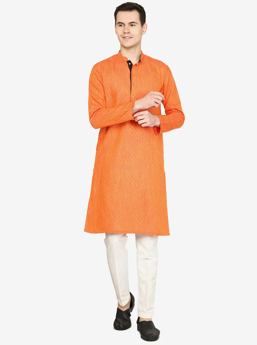Bright Orange Printed Silk Blend Kurta | The Kurta Company