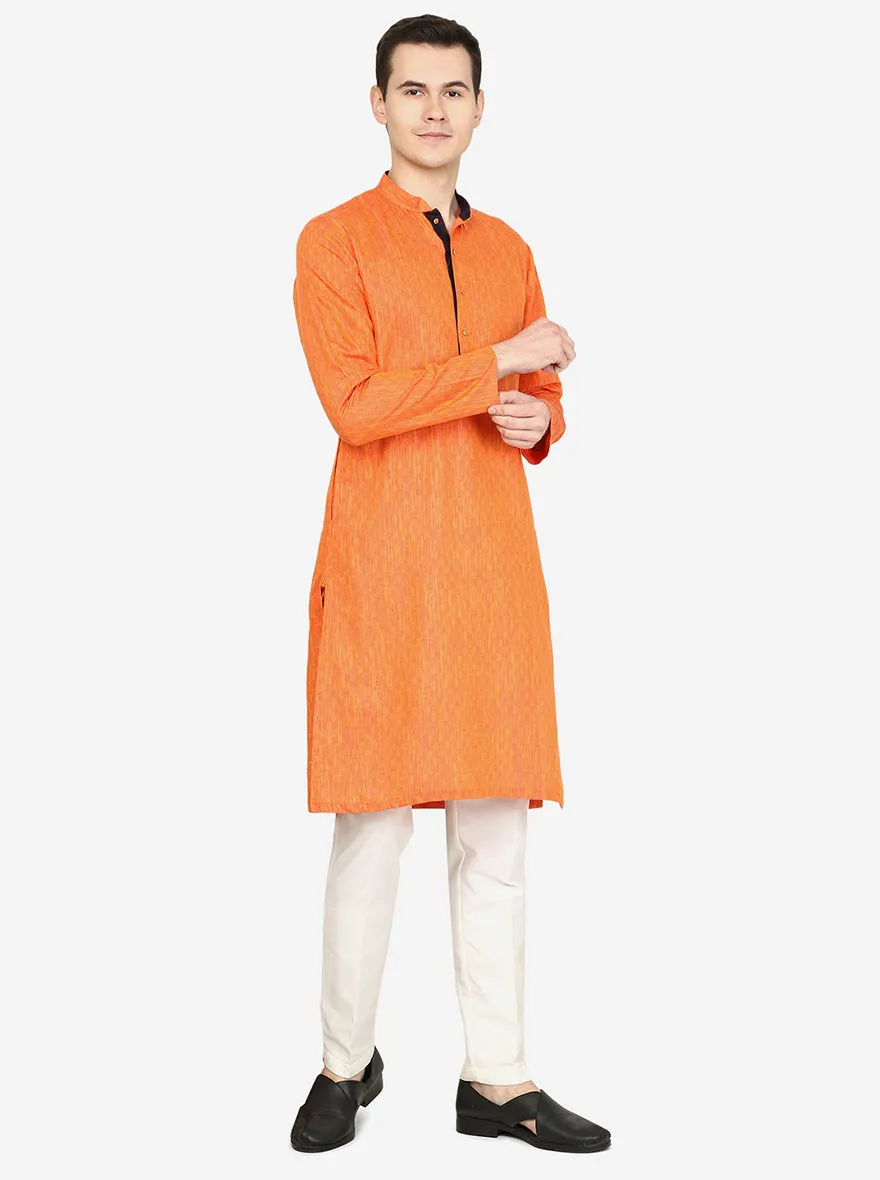 Bright Orange Printed Silk Blend Kurta | The Kurta Company