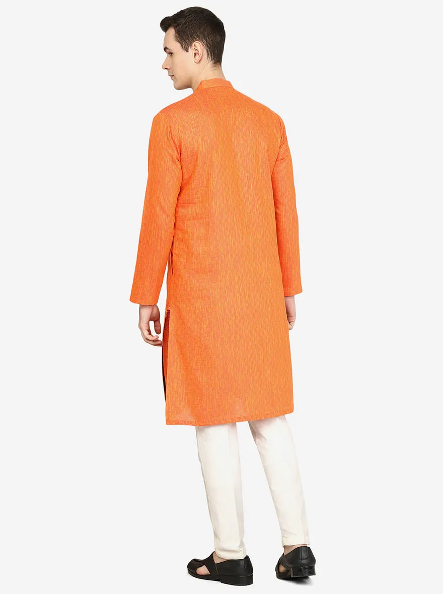 Bright Orange Printed Silk Blend Kurta | The Kurta Company