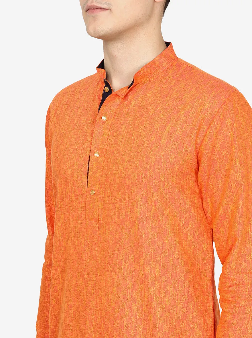 Bright Orange Printed Silk Blend Kurta | The Kurta Company