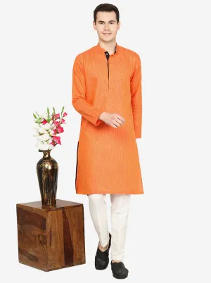 Bright Orange Printed Silk Blend Kurta | The Kurta Company