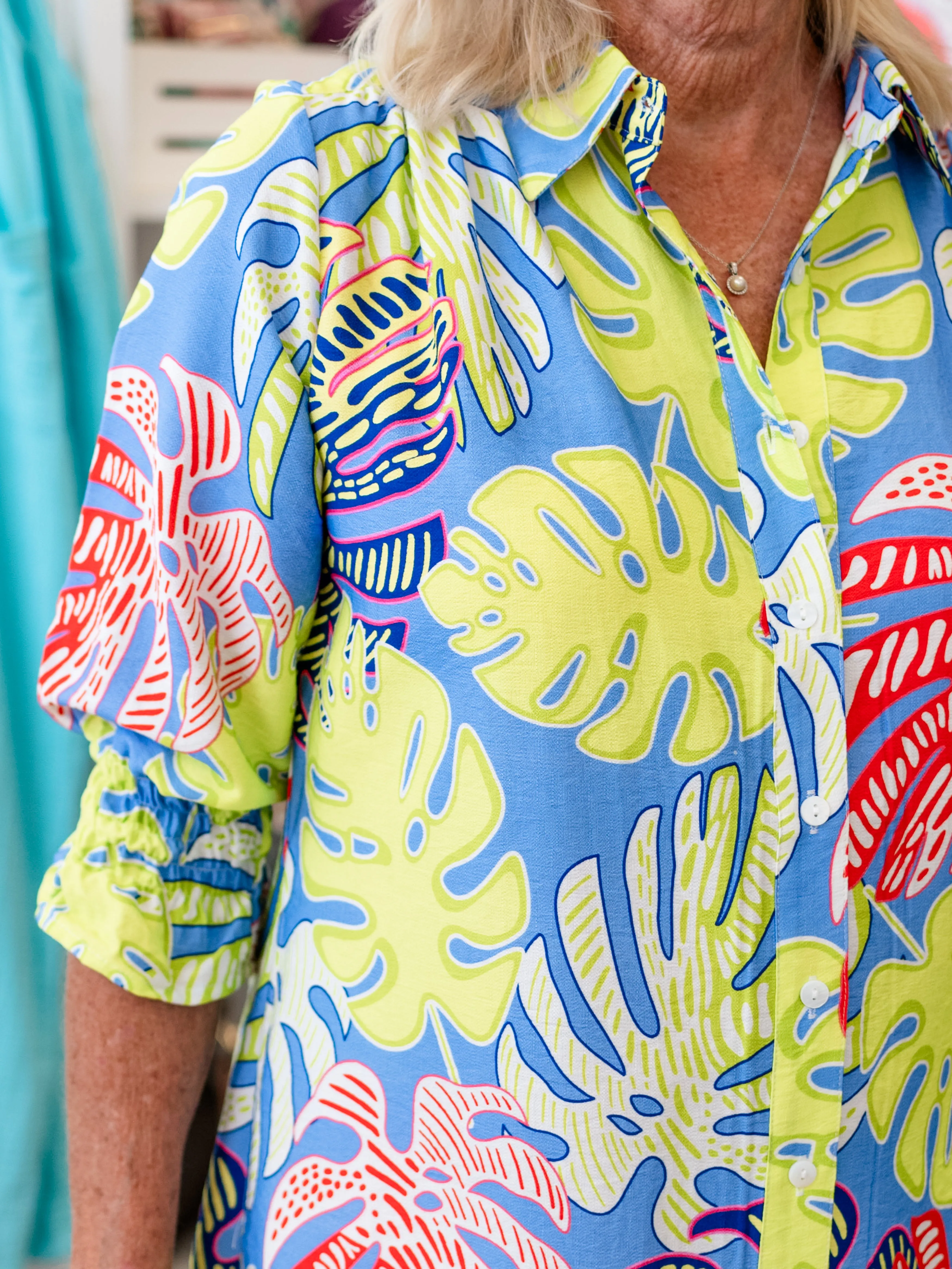 Bright Palm Button Down Dress by Boho Chic