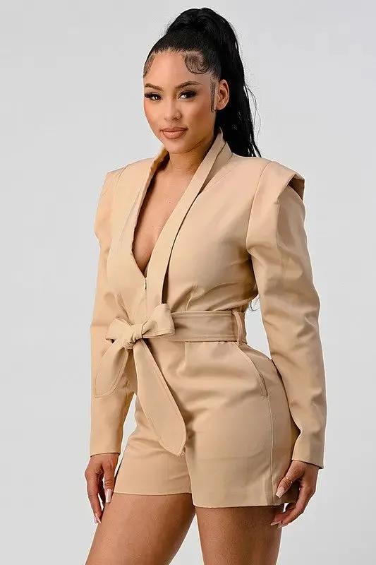Business Casual Blazer Romper With Belt