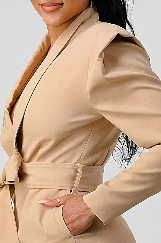 Business Casual Blazer Romper With Belt