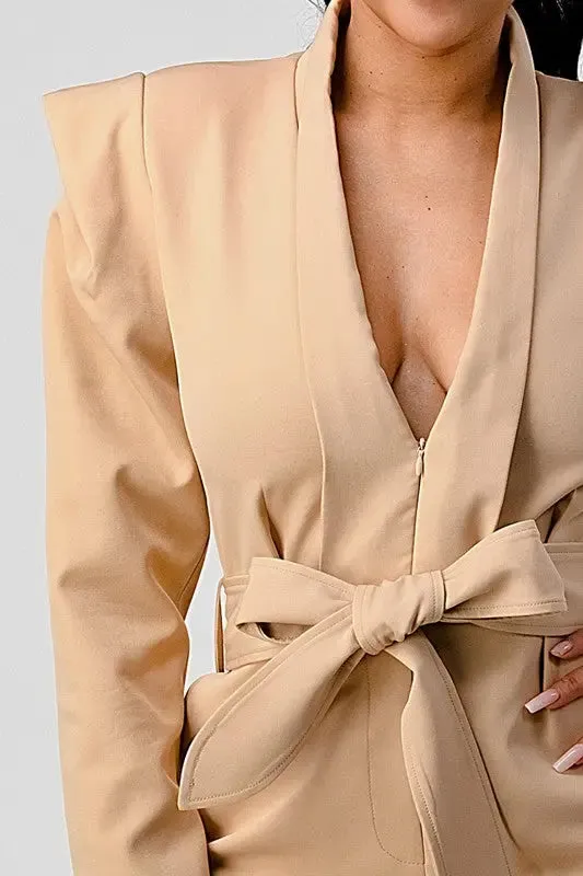 Business Casual Blazer Romper With Belt