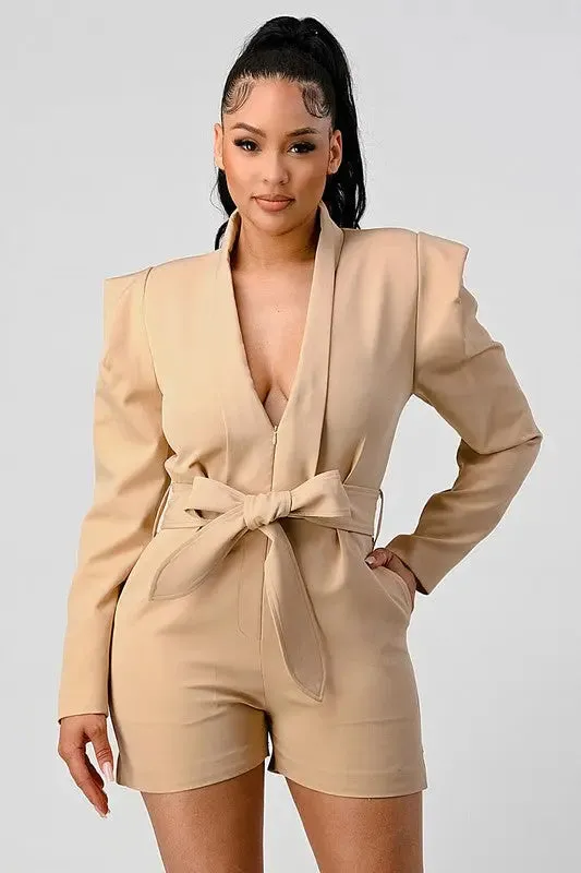 Business Casual Blazer Romper With Belt