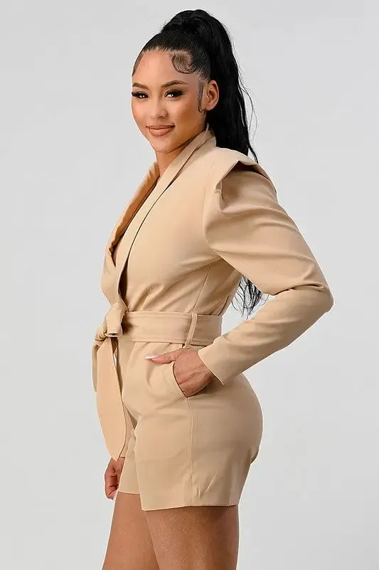 Business Casual Blazer Romper With Belt