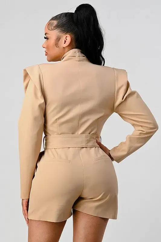 Business Casual Blazer Romper With Belt