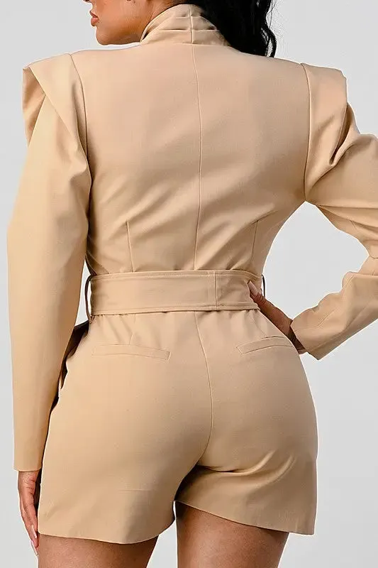 Business Casual Blazer Romper With Belt