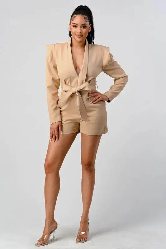 Business Casual Blazer Romper With Belt