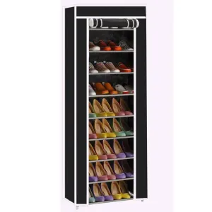 civilys 10-Tier Shoe Tower Rack with Cover 27-Pair Space Saving Closet Shoe Storage Boot Organizer Cabinet (US Stock) (Black)