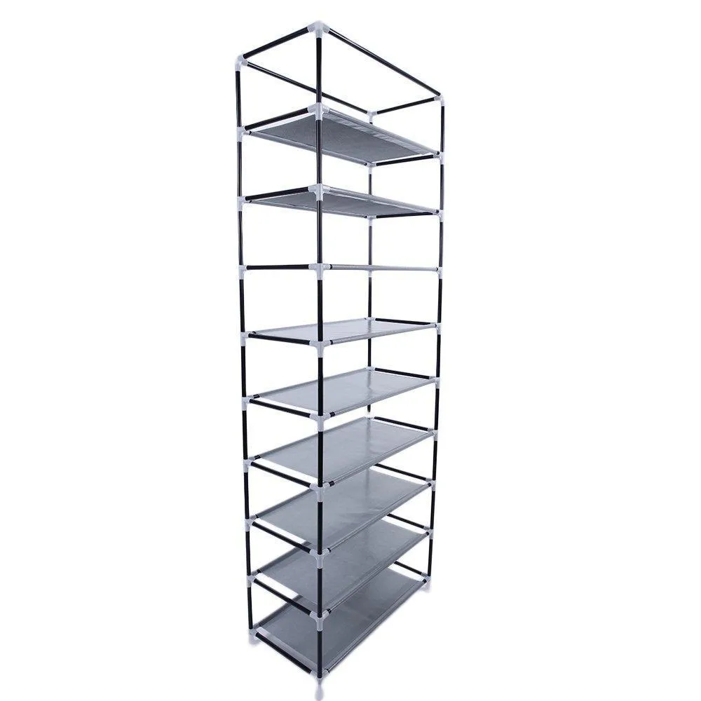 civilys 10-Tier Shoe Tower Rack with Cover 27-Pair Space Saving Closet Shoe Storage Boot Organizer Cabinet (US Stock) (Black)