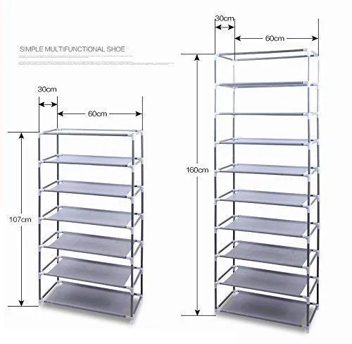 civilys 10-Tier Shoe Tower Rack with Cover 27-Pair Space Saving Closet Shoe Storage Boot Organizer Cabinet (US Stock) (Black)