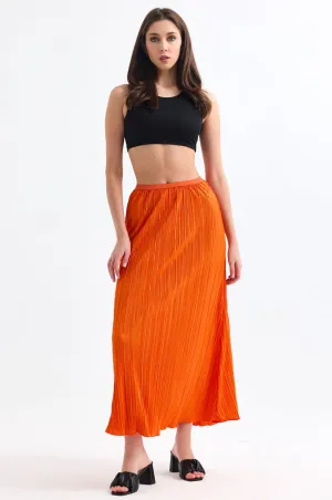 Elegant Pleat Midi Skirt in Vibrant Orange