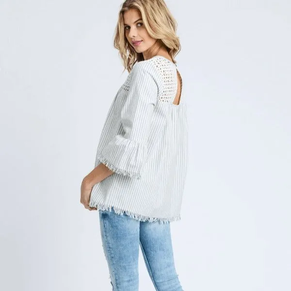 Eyelet Embroidered Top with Frayed Edge