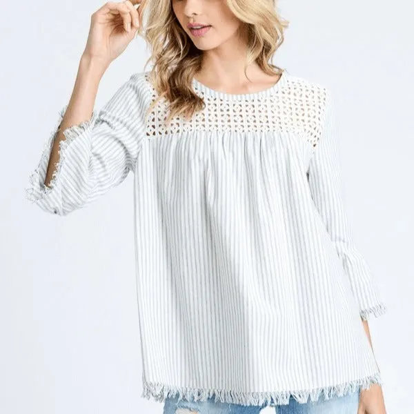 Eyelet Embroidered Top with Frayed Edge