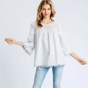 Eyelet Embroidered Top with Frayed Edge