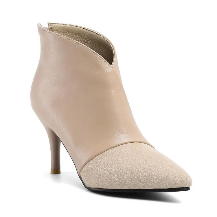 Fashion Simple And Versatile Pointed Toe Stitching Ankle Boots