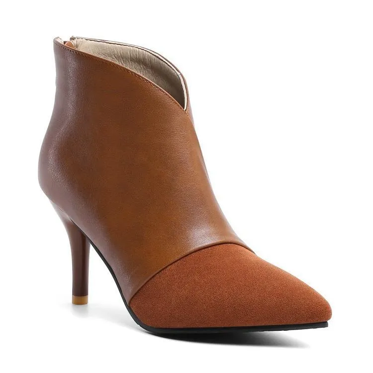 Fashion Simple And Versatile Pointed Toe Stitching Ankle Boots