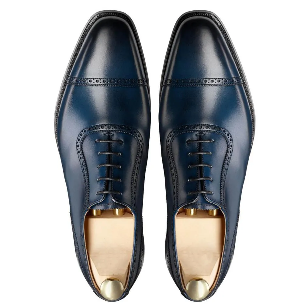 Flat Feet Shoes - Navy Blue Leather Clapton Brogue Oxfords with Arch Support