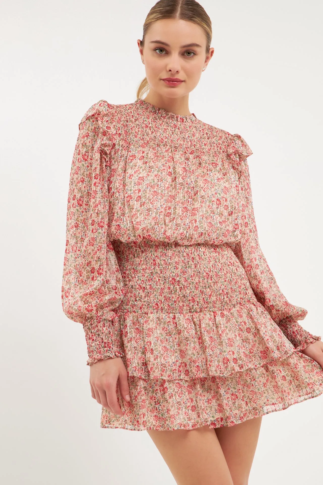 Floral Stripe Chiffon Dress