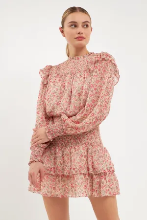 Floral Stripe Chiffon Dress
