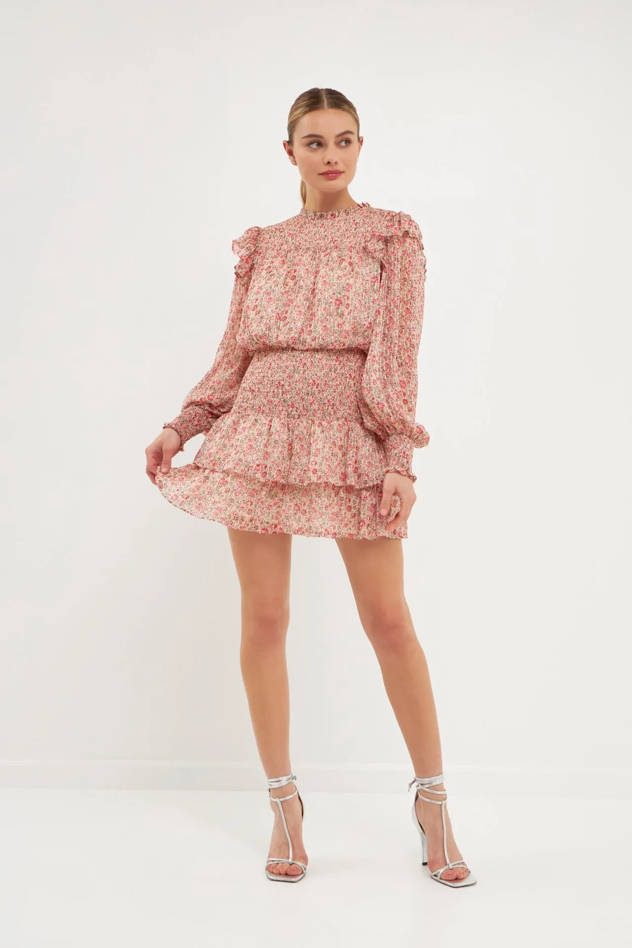 Floral Stripe Chiffon Dress