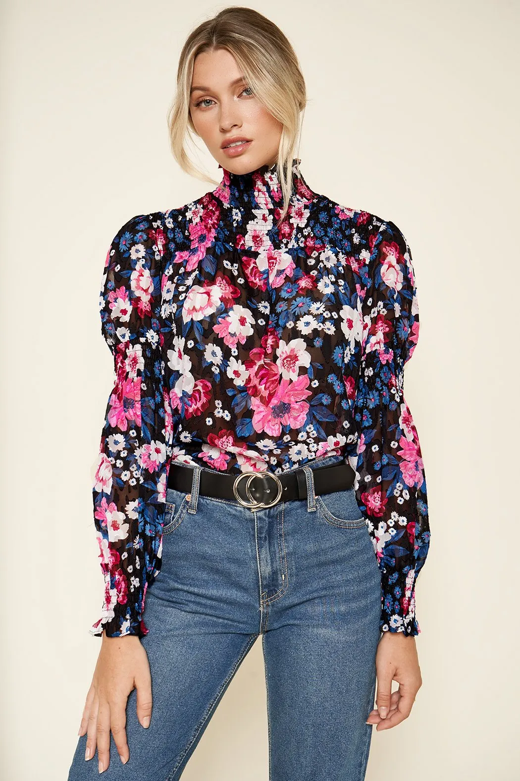 Garden State Wild Floral Mock Neck Blouse