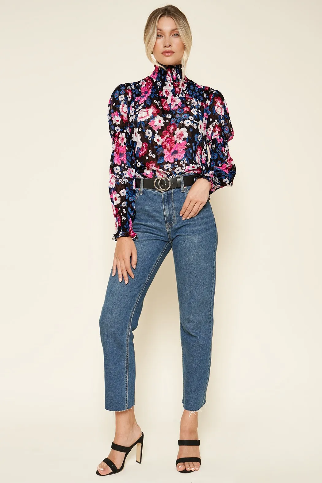 Garden State Wild Floral Mock Neck Blouse