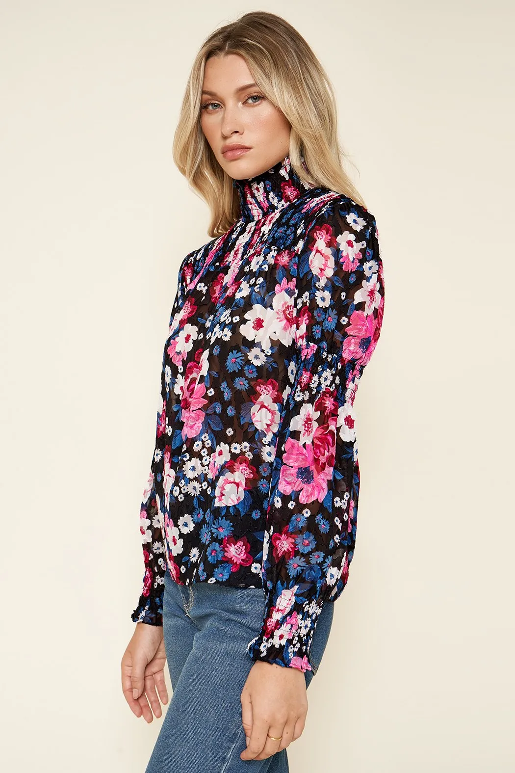 Garden State Wild Floral Mock Neck Blouse