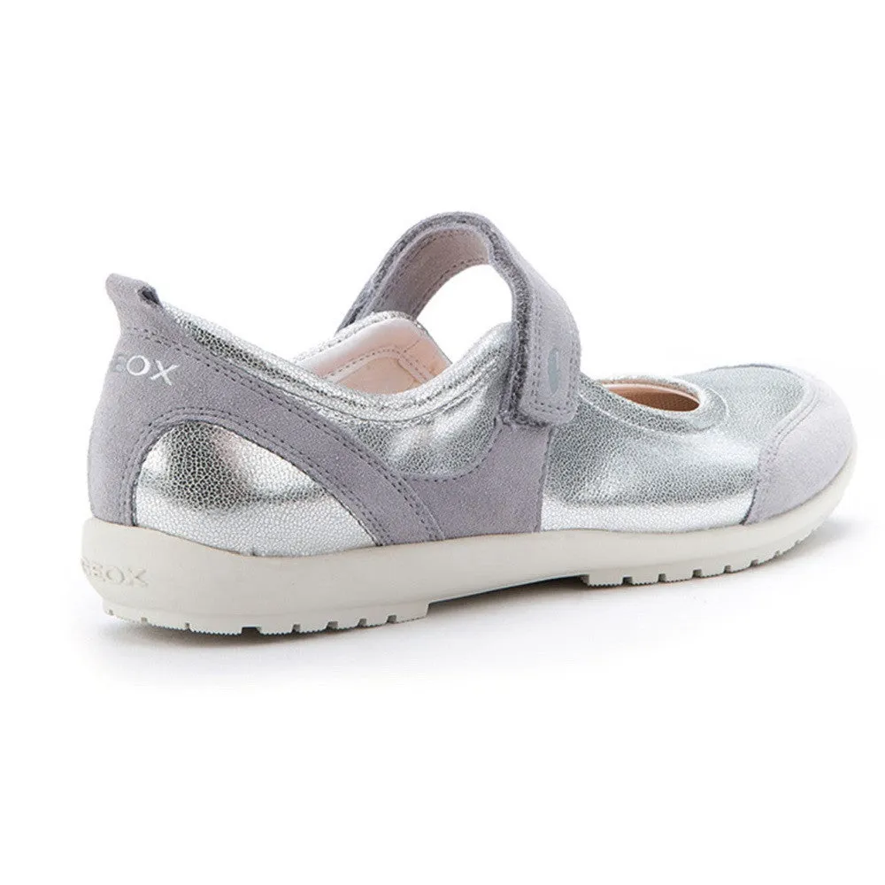 Geox J Vega Grey & Silver Velcro Shoes