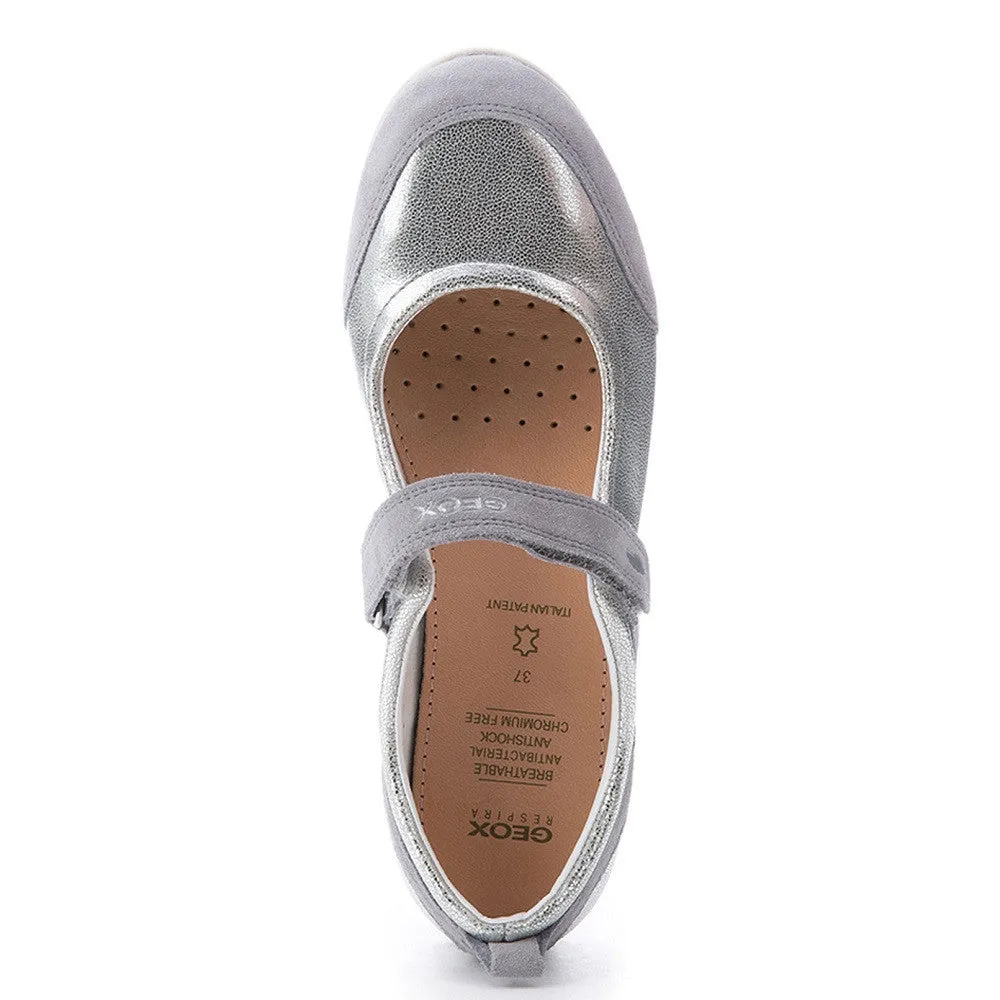 Geox J Vega Grey & Silver Velcro Shoes